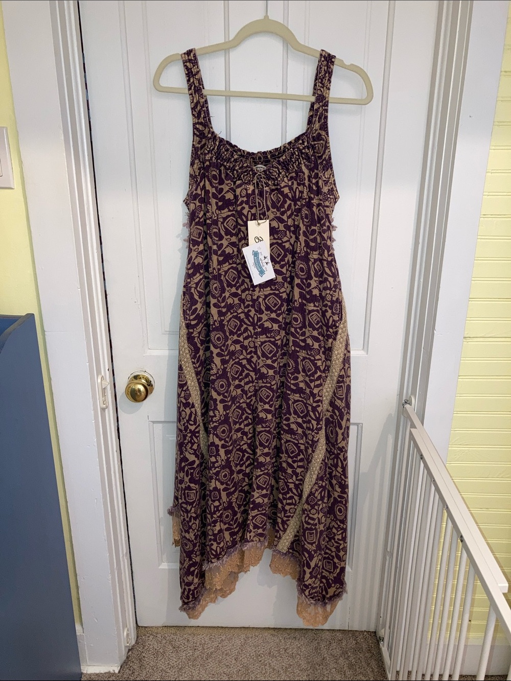 Blue Velvet Small Boho Floral Sleeveless Jumper in Plum and Tan